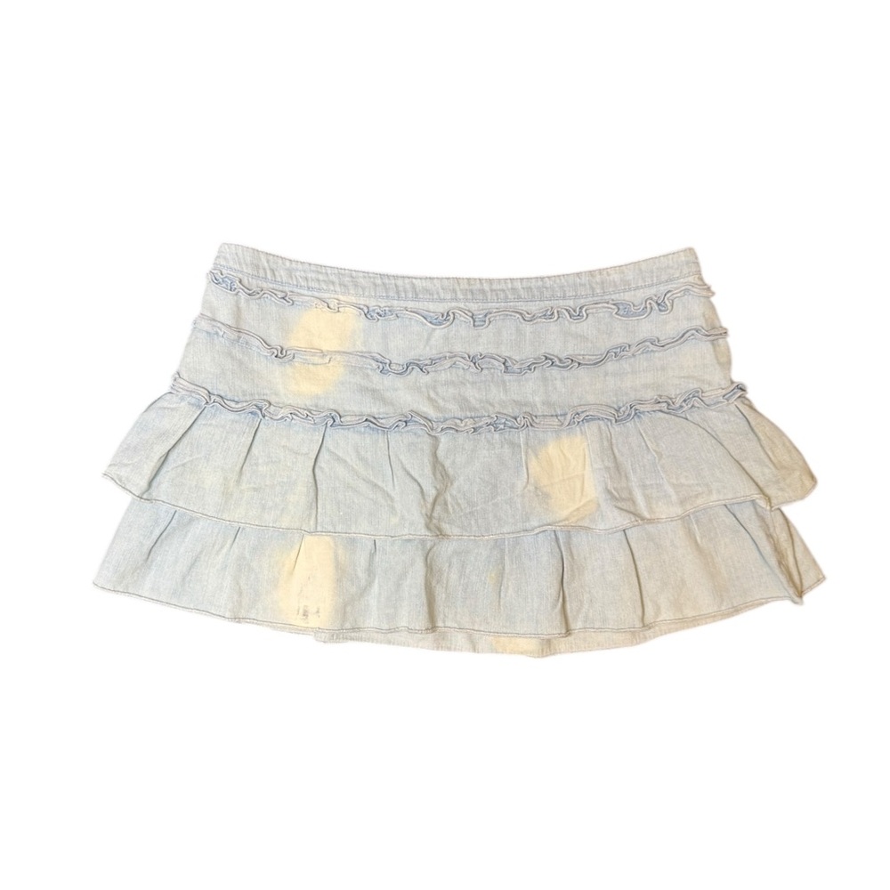 Y2K Green Coast Tiered Blue Denim Light Wash Mini Skirt Size Medium (Euro 42)